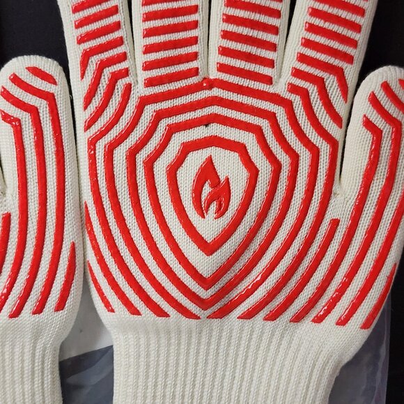 Azoker Brand Red and White Long Cuff BBQ Grill Heat Resistant Gloves Made in USA - Picture 2 of 16